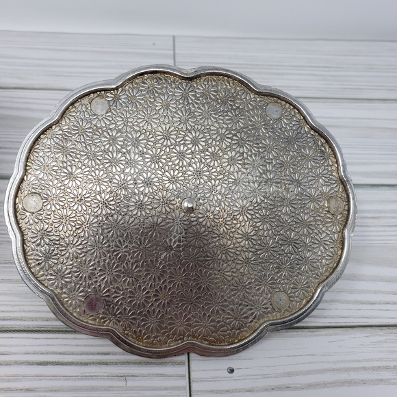 Oval Scalloped Jewelry Trinket Box Red Interior Lined Removeable Lid Acorn Hande - Picture 4 of 16